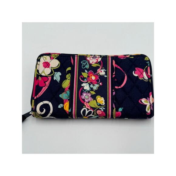 Vera Bradley Accordion Wallet Navy Blue Ribbon Floral Print Retired 2012 - Picture 4 of 11